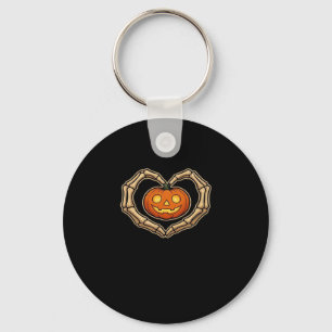 Skelet Handen Hart Met Pompoen Schattige Spooky Ha Sleutelhanger
