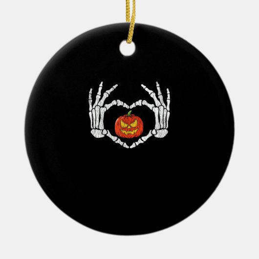 Skelet Handen Hart Pompoen Herfst Halve Keramisch Ornament (Voorkant)