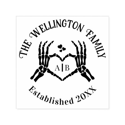 Skelet Handen Hart Teken #1P Familienaam Datum EST Zelfinktende Stempel (Design)