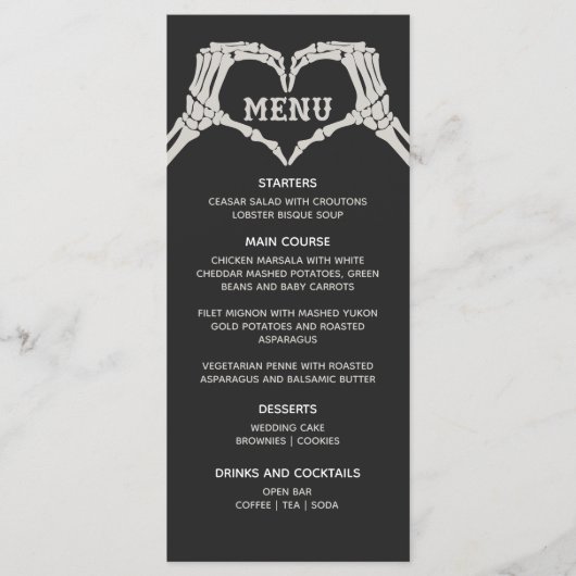 Skelet Handen Hart Wedding Menu (Voorkant)