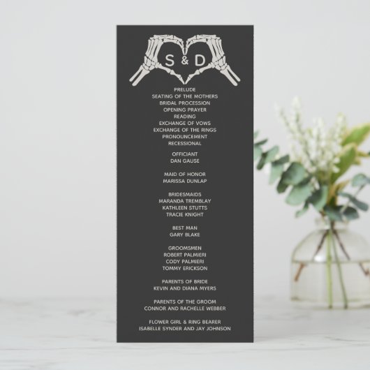 Skelet Handen Hart Wedding Programmakaart (Staand voorkant)