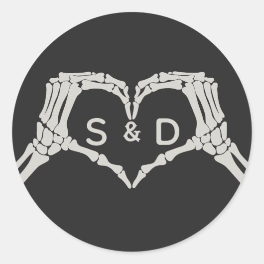 Skelet Handen Hart Wedding Ronde Sticker (Voorkant)