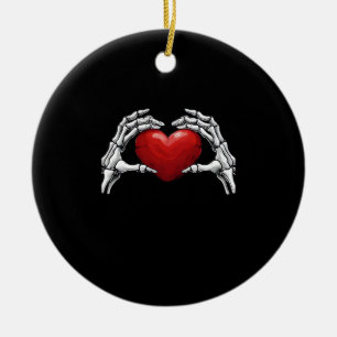 Skelet handen houden een Red Heart Design Classic Keramisch Ornament