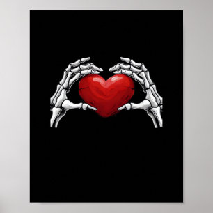 Skelet handen houden een Red Heart Design Classic Poster
