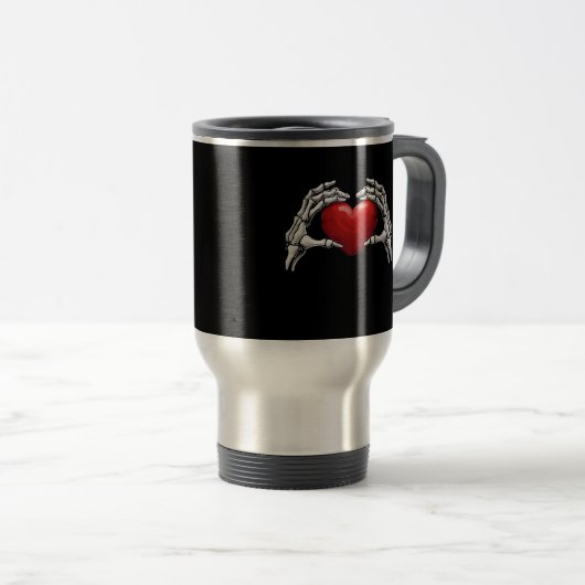 Skelet handen houden een Red Heart Design Classic Reisbeker (Voorkant rechts)