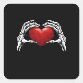 Skelet handen houden een Red Heart Design Classic Vierkante Sticker (Voorkant)