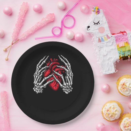 Skelet Handen Houdend Hart Halloween Kostuum Papieren Bordje (Feest)