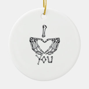 Skelet handen maken een hart keramisch ornament
