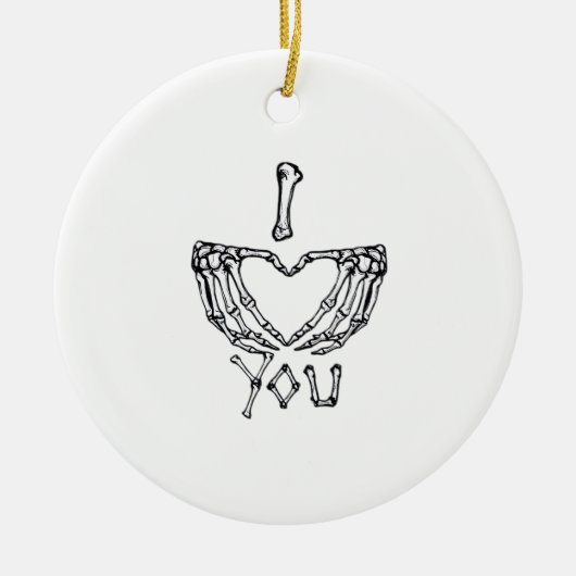 Skelet handen maken een hart keramisch ornament (Voorkant)