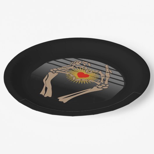 Skelet handen maken een hart klassieker papieren bordje (Gekanteld)