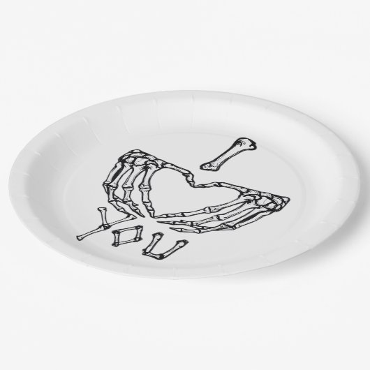 Skelet handen maken een hart papieren bordje (Gekanteld)