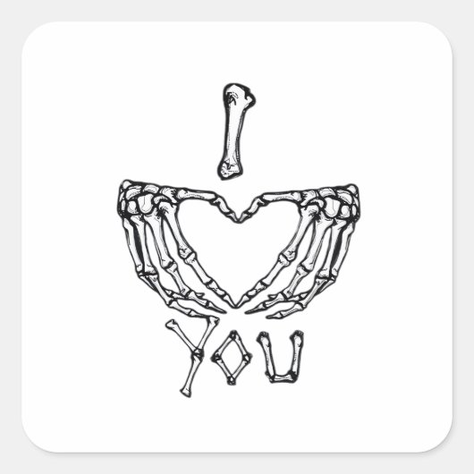 Skelet handen maken een hart vierkante sticker (Voorkant)
