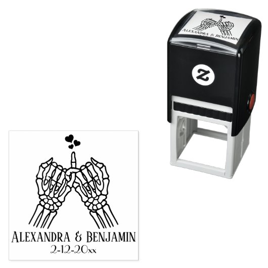 Skelet Handen Pinky Swear, Harten Paar Trouwen Zelfinktende Stempel (In situ)