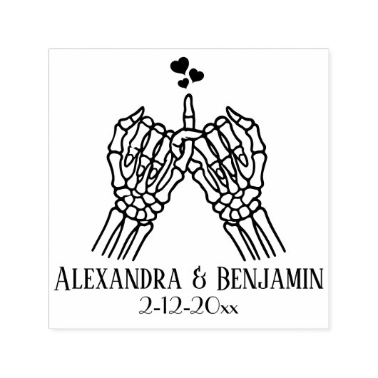 Skelet Handen Pinky Swear, Harten Paar Trouwen Zelfinktende Stempel (Design)