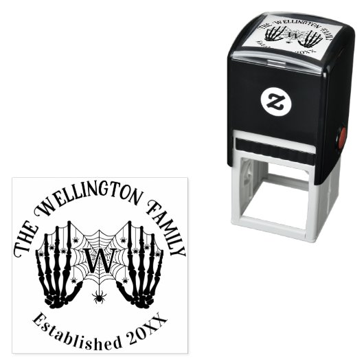 Skelet Handen Spinnenweb Init Familienaam Opgerich Zelfinktende Stempel (In situ)