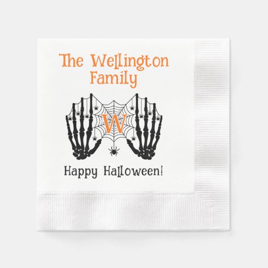 Skelet Handen Spinnenweb Initiële Naam Halloween # Servet (Voorkant)