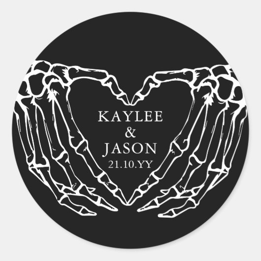 Skelet Handen Vallen Koppels Bruiloft tot de dood Ronde Sticker (Voorkant)