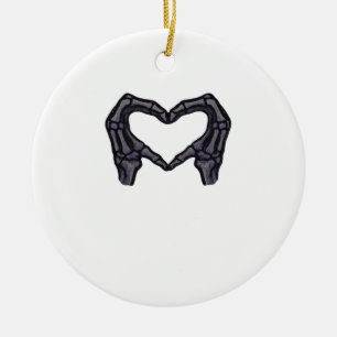 Skelet handen vormen een hart keramisch ornament