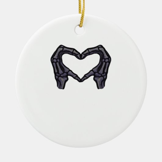 Skelet handen vormen een hart keramisch ornament (Voorkant)