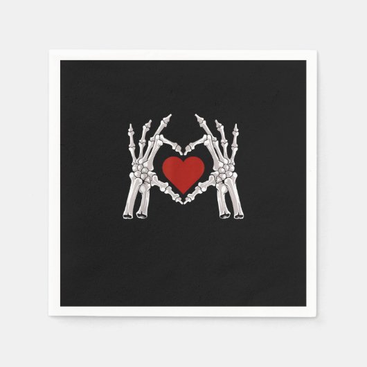 Skelet handen vormen een hart met een rood hart servet (Voorkant)