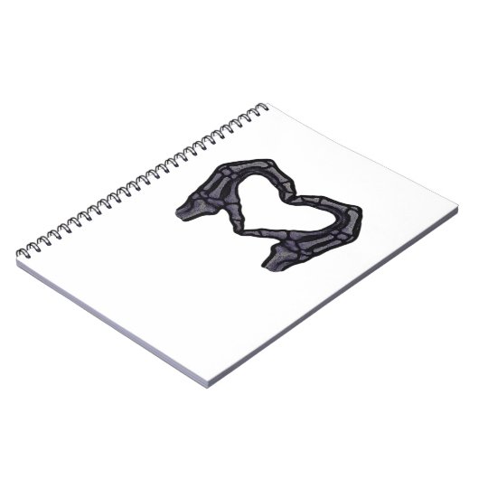 Skelet handen vormen een hart notitieboek (Linkerzijde)