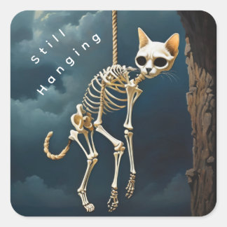 Skelet hangend vierkant kat sticker 