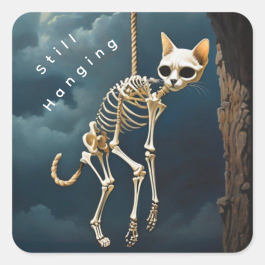 Skelet hangend vierkant kat sticker (Voorkant)