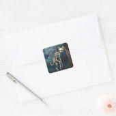 Skelet hangend vierkant kat sticker (Envelop)