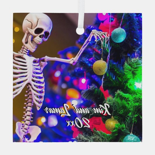 Skelet Hangende Kleurrijke Ornamenten Kerst (Achterkant)