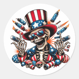 Skelet Happy Fourth of July Ronde Sticker
