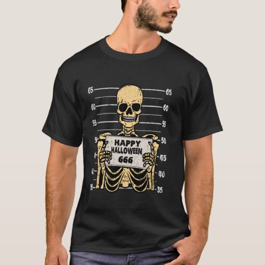 Skelet Happy Halloween 666 Skull Botten Mannen Vro T-shirt (Voorkant)