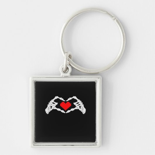 Skelet hart en handen meme sleutelhanger (Voorkant)