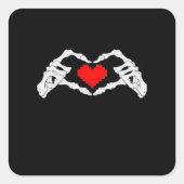 Skelet hart en handen meme vierkante sticker (Voorkant)