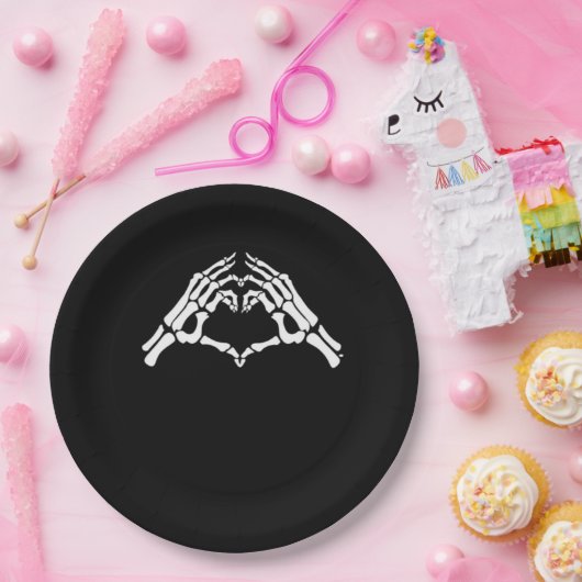 Skelet hart en handen teken papieren bordje (Feest)