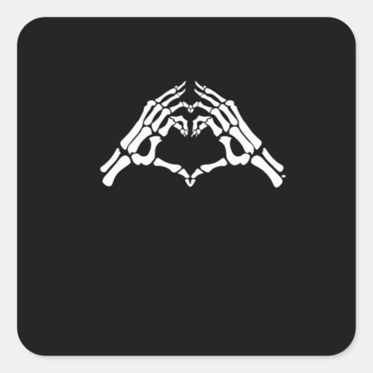 Skelet hart en handen teken vierkante sticker (Voorkant)