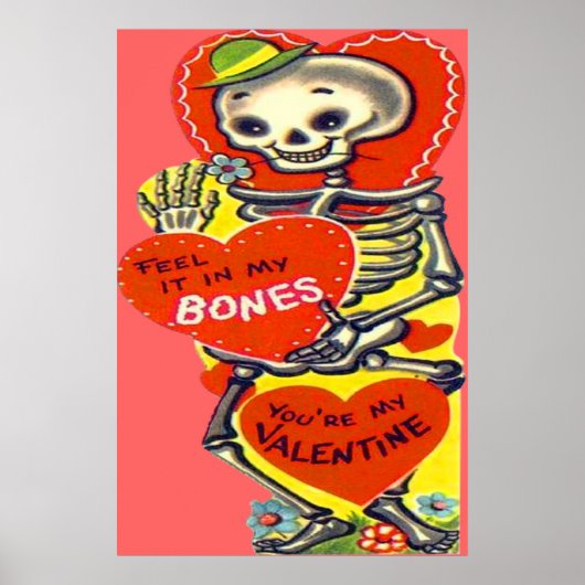 Skelet Hart Halloween Oude Valentijnskaart Poster (Voorkant)