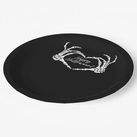 Skelet Hart Handen, Gelukkig Halloween Skelet, Ha Papieren Bordje (Gekanteld)