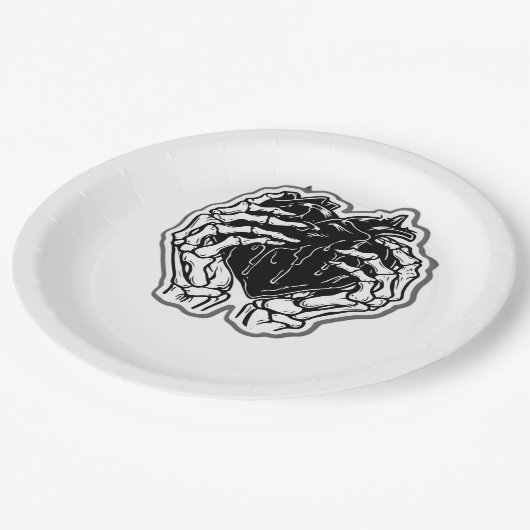 Skelet hart handen grappig papieren bordje (Gekanteld)