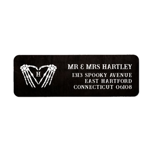 Skelet Hart Monogram Gothic Halloween Bruiloft Etiket (Voorkant)