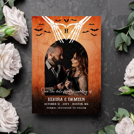 Skelet Heart Monogram Gothic Foto Opslaan van de D Save The Date