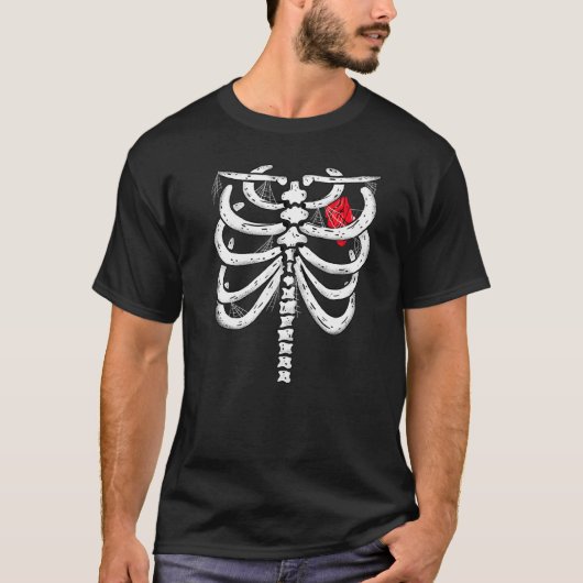 Skelet Heart Rib Cage X Ray Halloween Kostuum T-shirt (Voorkant)