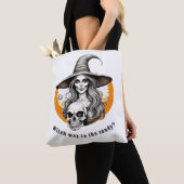 Skelet Heks Halloween Realistische Kunst Tote Bag (Dichtbij)