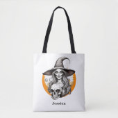 Skelet Heks Halloween Realistische Kunst Tote Bag (Voorkant)