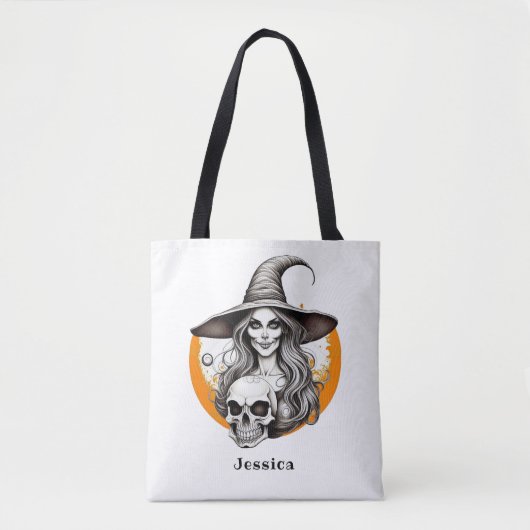 Skelet Heks Halloween Realistische Kunst Tote Bag (Voorkant)