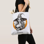 Skelet Heks Halloween Realistische Kunst Tote Bag (Dichtbij)