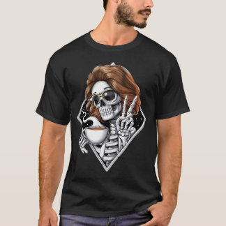 Skelet Hippie Die Koffie Drinkt T-shirt
