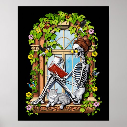 Skelet Hippie Planten Poster (Voorkant)