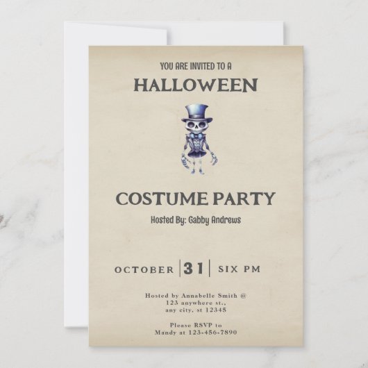 Skelet Hoed Das Vintage Halloween Kaart (Voorkant)