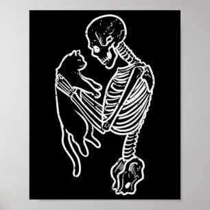 Skelet Holding Cat Fun Halloween Kostuum Mannen Wo Poster