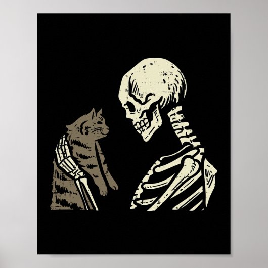 Skelet Holding Cat Fun Halloween Skull Mannen Vrou Poster (Voorkant)